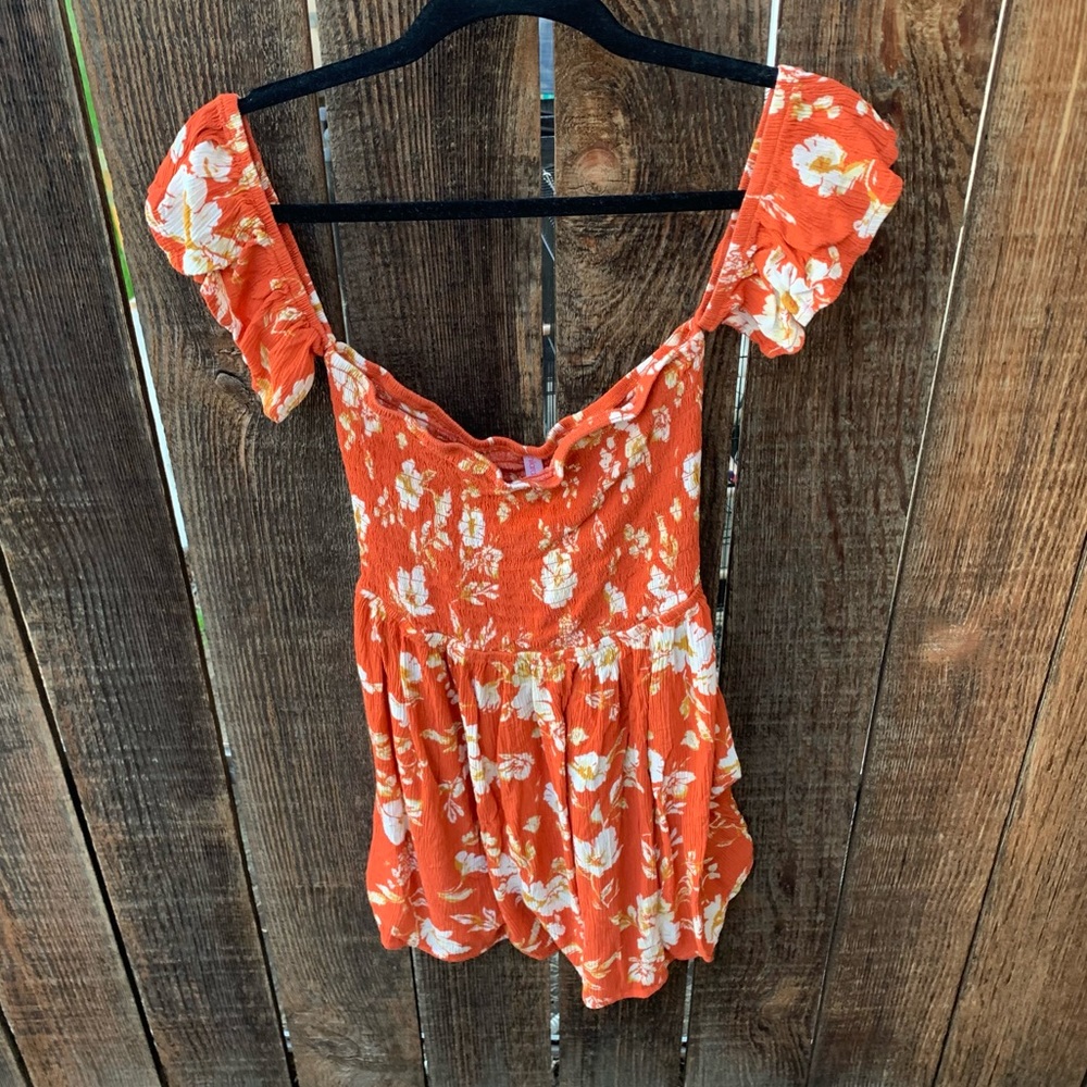 Xhilaration orange M off shoulder mini floral dress